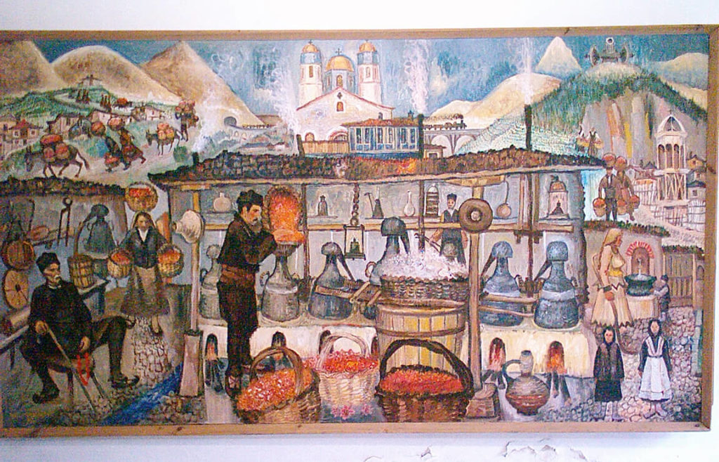 Painting of rose production process in the 19-20th century