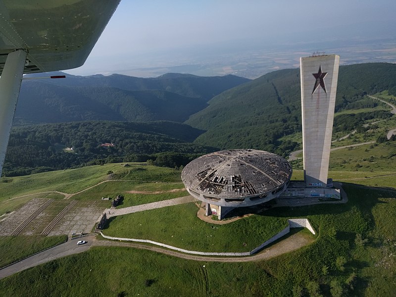 View of Buzludzha monument from a plane