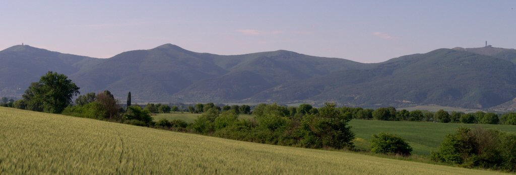 Buzludzha and Stoletov peak visible from Koprinka dam, Kazanluk