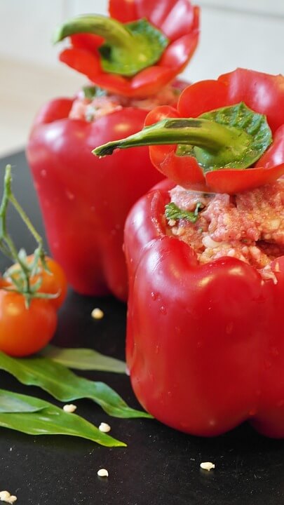 Red peppers filled with rice and minced meat, Bulgarian traditional meal